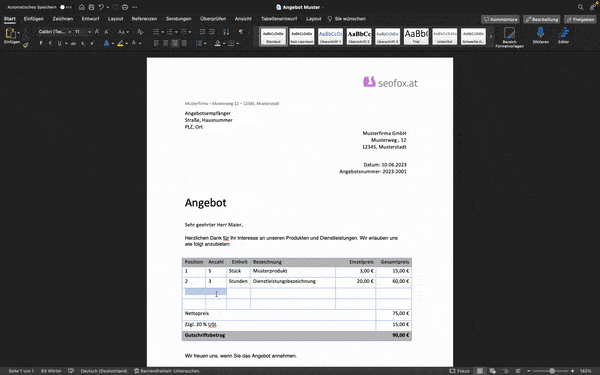 Angebot Muster 1